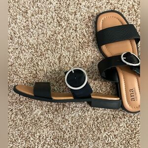 a.n.a Black Flat Sandals with Silver Buckle
